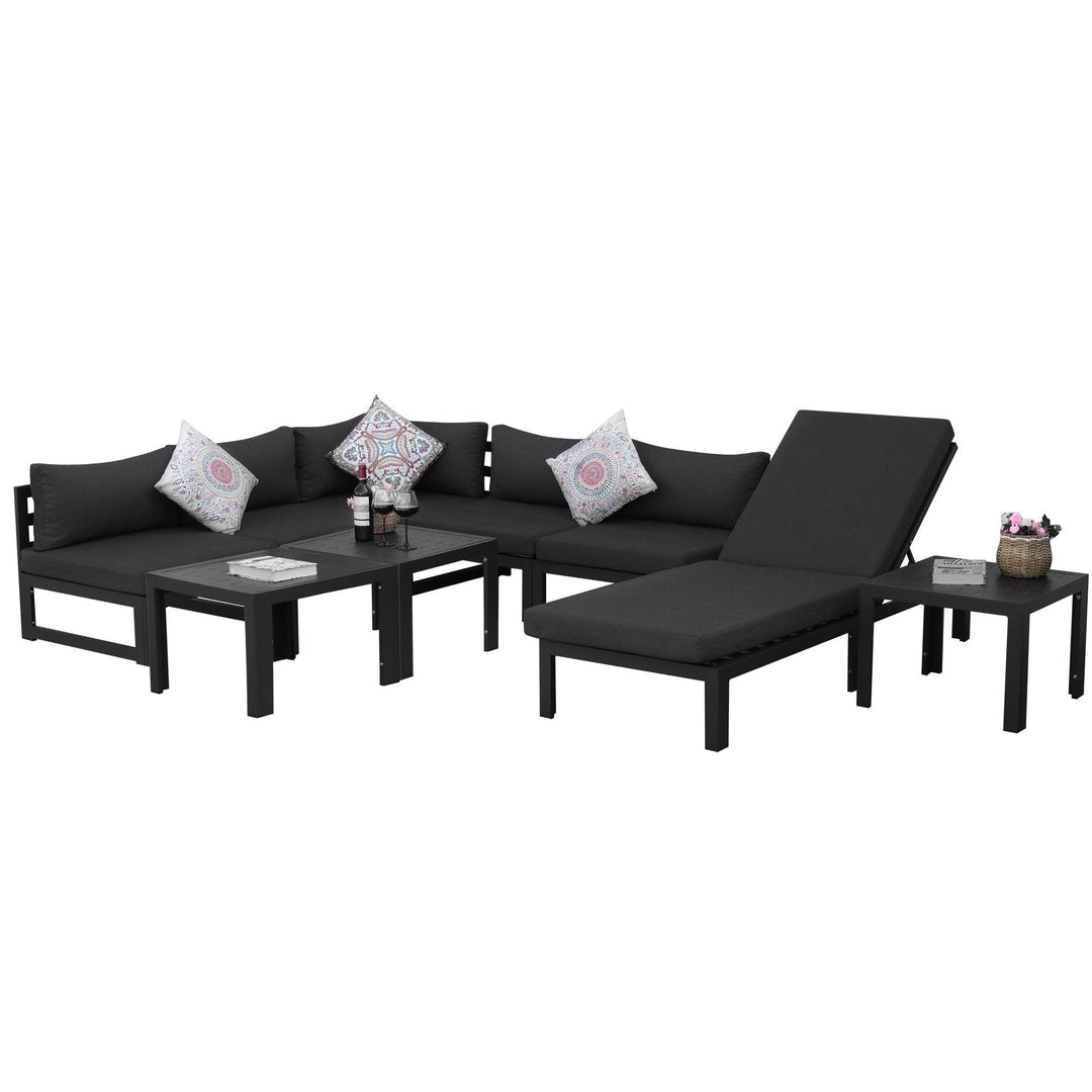 NICESOUL 9 Pieces Aluminum Outdoor Patio Furniture Conversation Sofa Set, Grey Large Size Luxury Sectional Couch with Coffee Table Black Olefin Cushion for Backyard Garden
