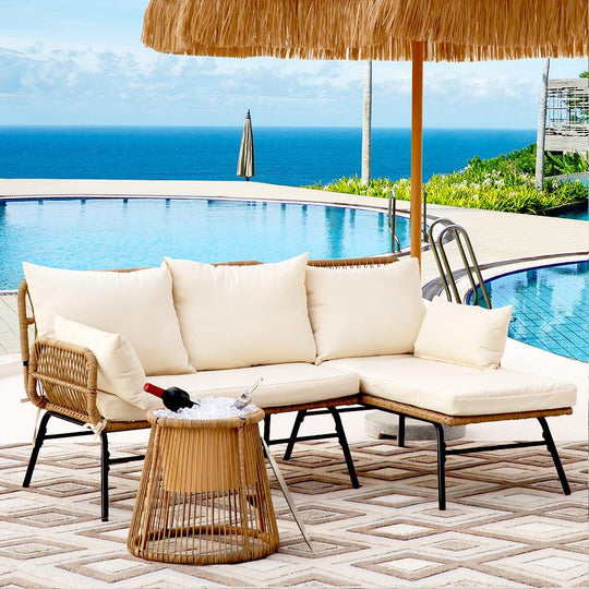 NICESOUL Patio Bohemian Sofa Set With Table 3 Seater 3 Piece