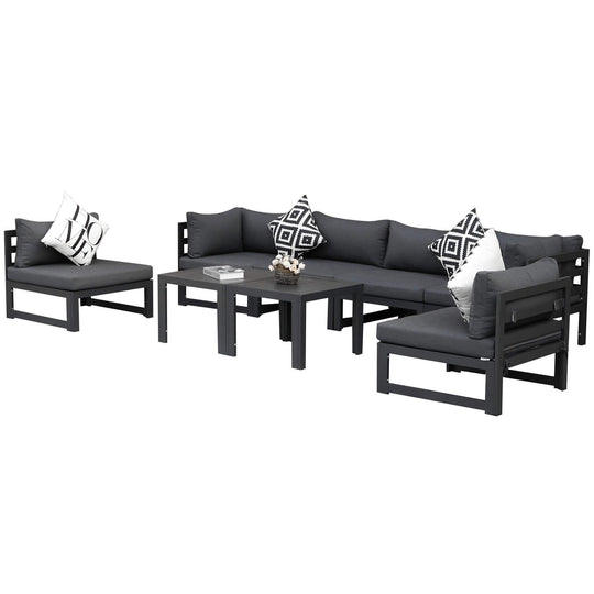 NICESOUL 8 Pieces Aluminum Outdoor Patio Furniture Conversation Sofa Set, Grey Large Size Luxury Sectional Couch with Coffee Table Black Olefin Cushion for Backyard Garden#color_gal-darkgray