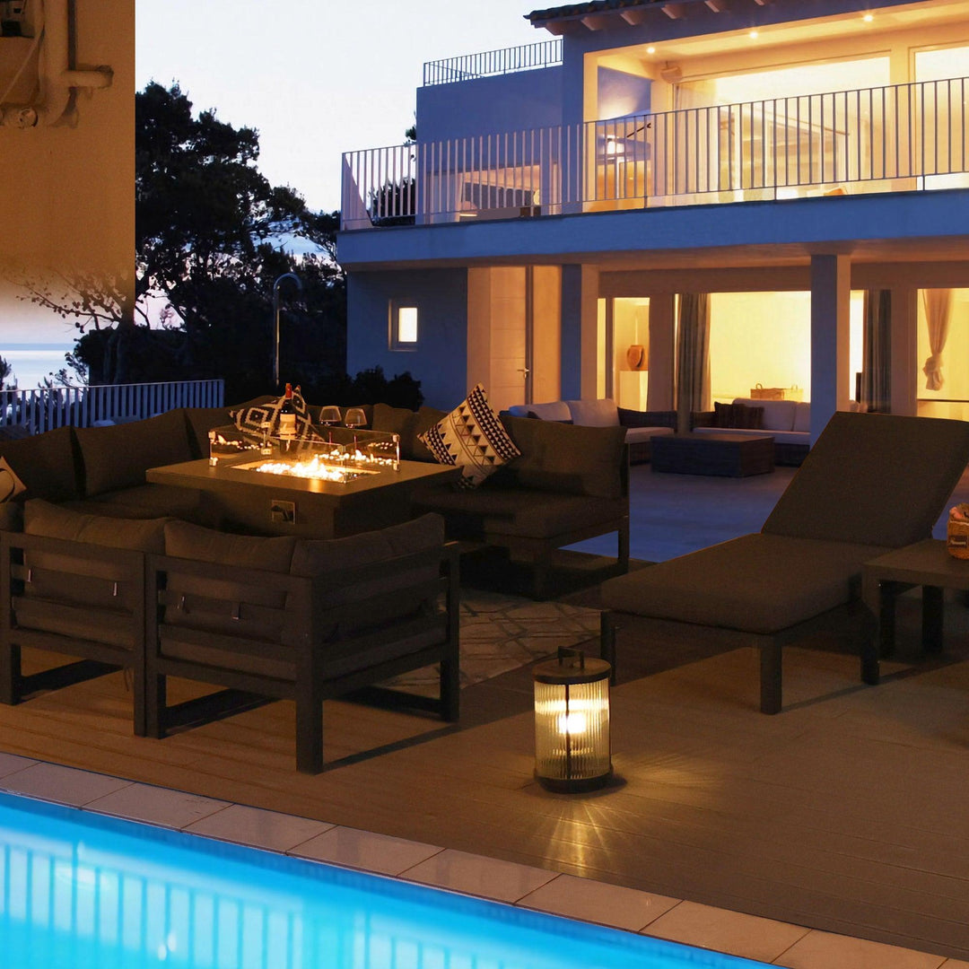 NICESOUL Aluminum Patio Sofa with Fire Pit, Chaise Lounge, Table 10 Seater 13-Piece