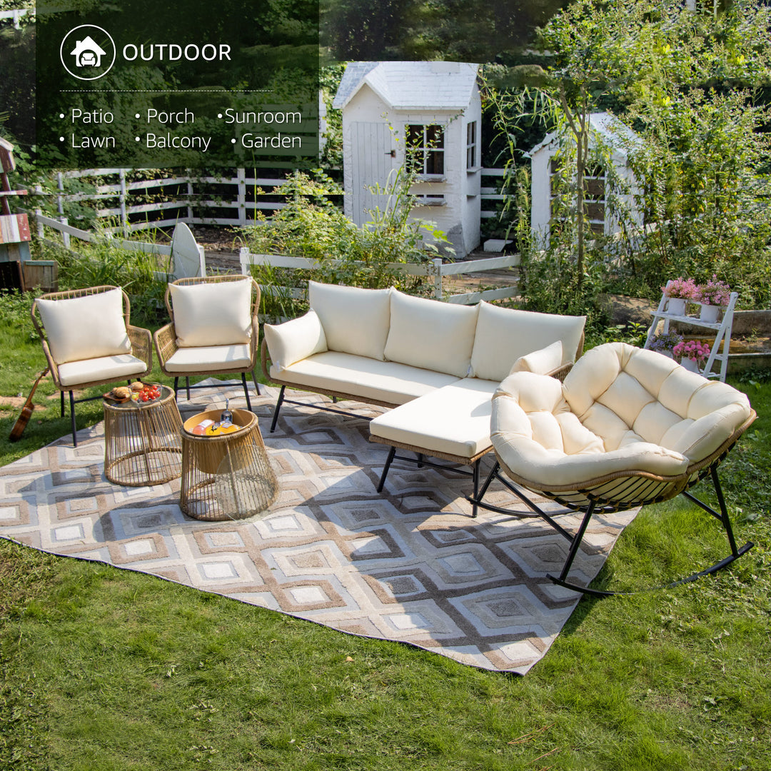 NICESOUL Patio Bohemian Sofa Set With Table 7 Seater 7 Piece