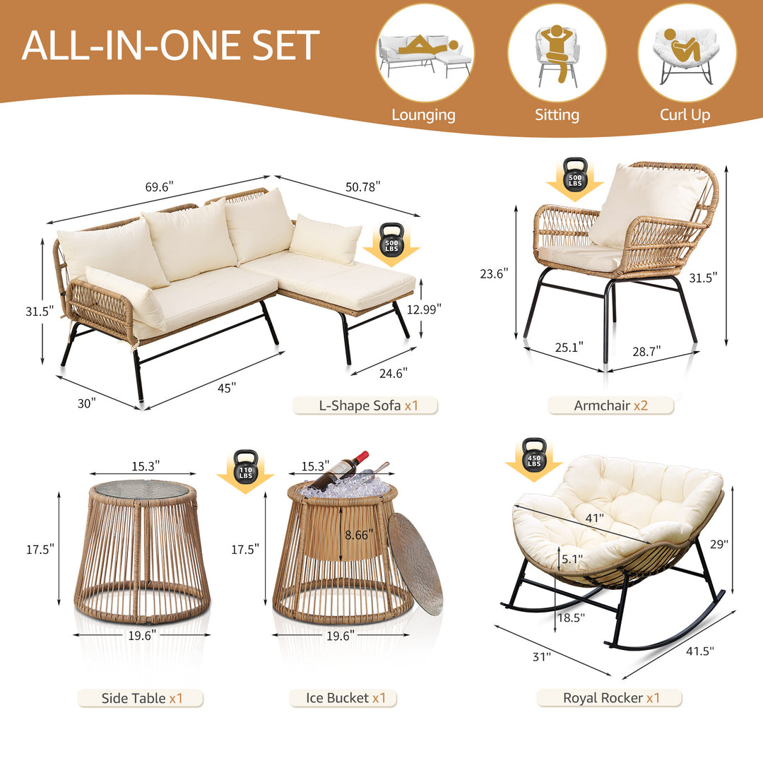 NICESOUL Patio Bohemian Sofa Set With Table 7 Seater 7 Piece