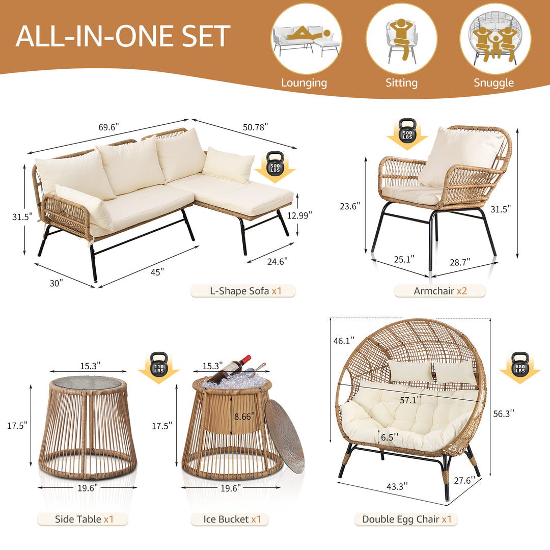 NICESOUL Patio Bohemian Sofa Set With Table 7 Seater 7 Piece