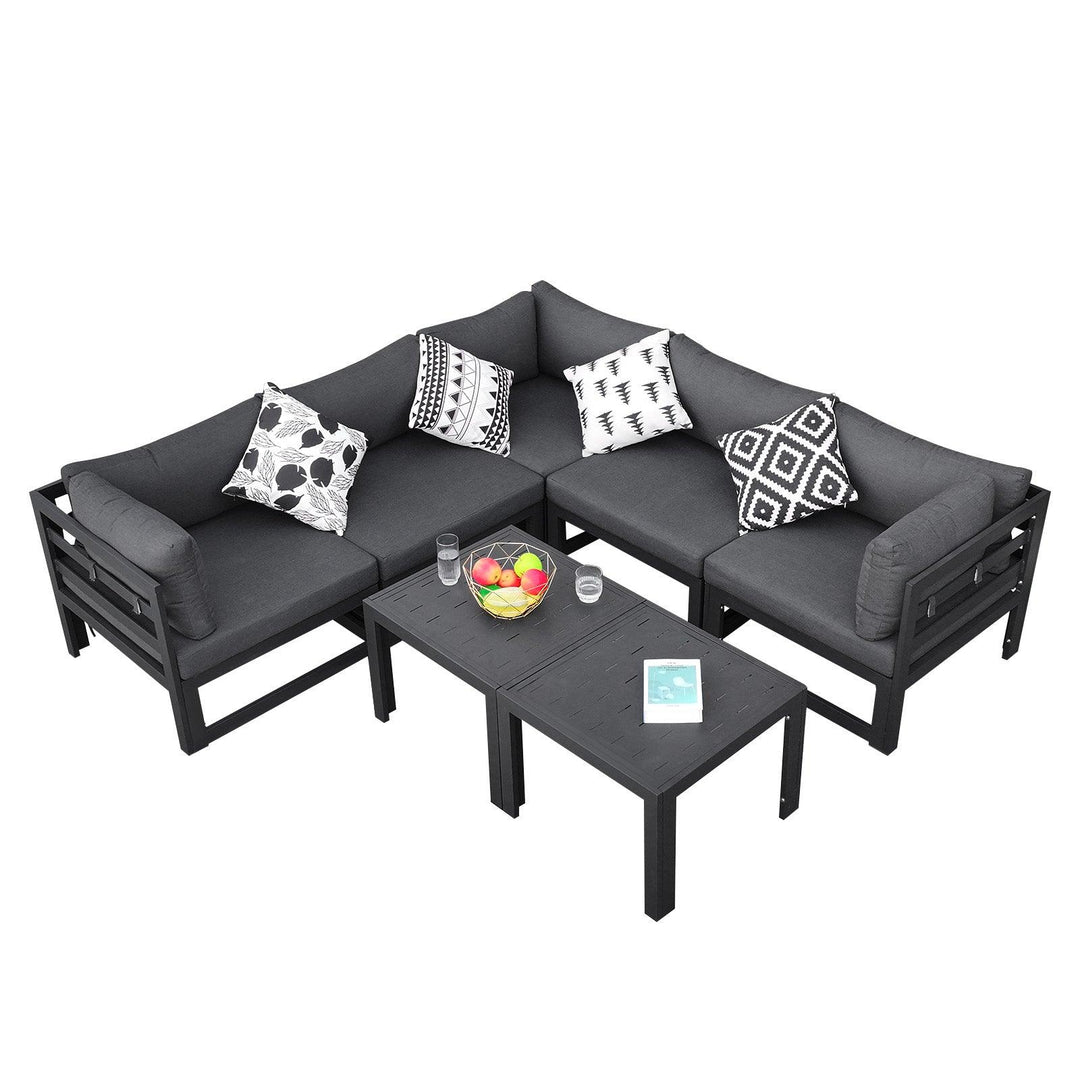 NICESOUL 7 Pieces Large Outdoor Aluminum Furniture Set with Coffee Tables,29'' Depth Extra Large Patio Seating Conversation Set Grey Aluminum Modern Patio Sofa Sectional All Weather Proof