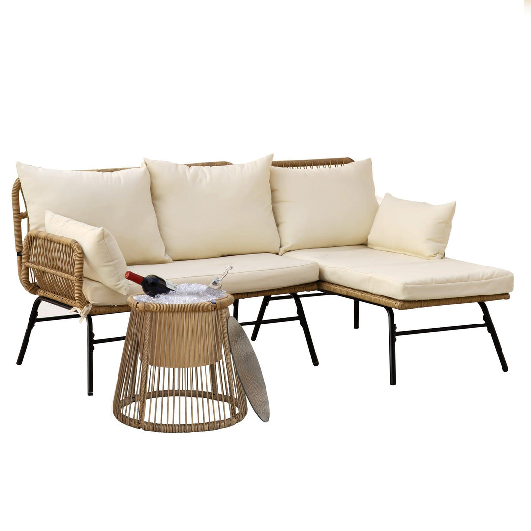 NICESOUL Patio Bohemian Sofa Set With Table 3 Seater 3 Piece