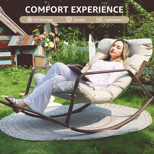 NICESOUL Beige Oversized Indoor Outdoor Rocking Papasan Lounge Reclining Chair with Footrest 1 PC