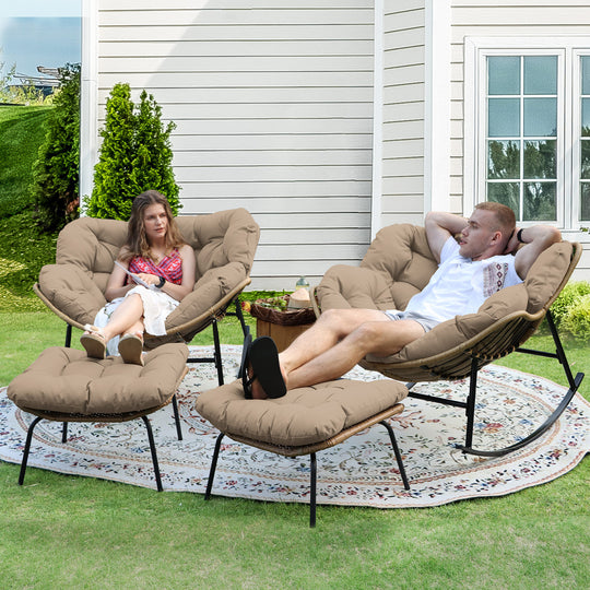 NICESOUL Outdoor Rocking Egg Chair Papasan Recliner Rocker Chair, PE Wicker Oversized Rocking Chair