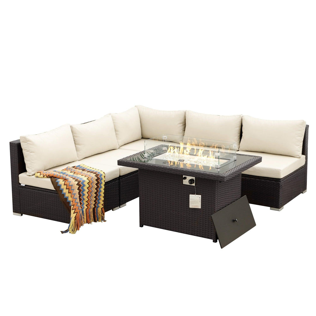 Eden Outdoor Espresso Fire Pit Sectional Set-5 Seat - Nicesoul Furniture