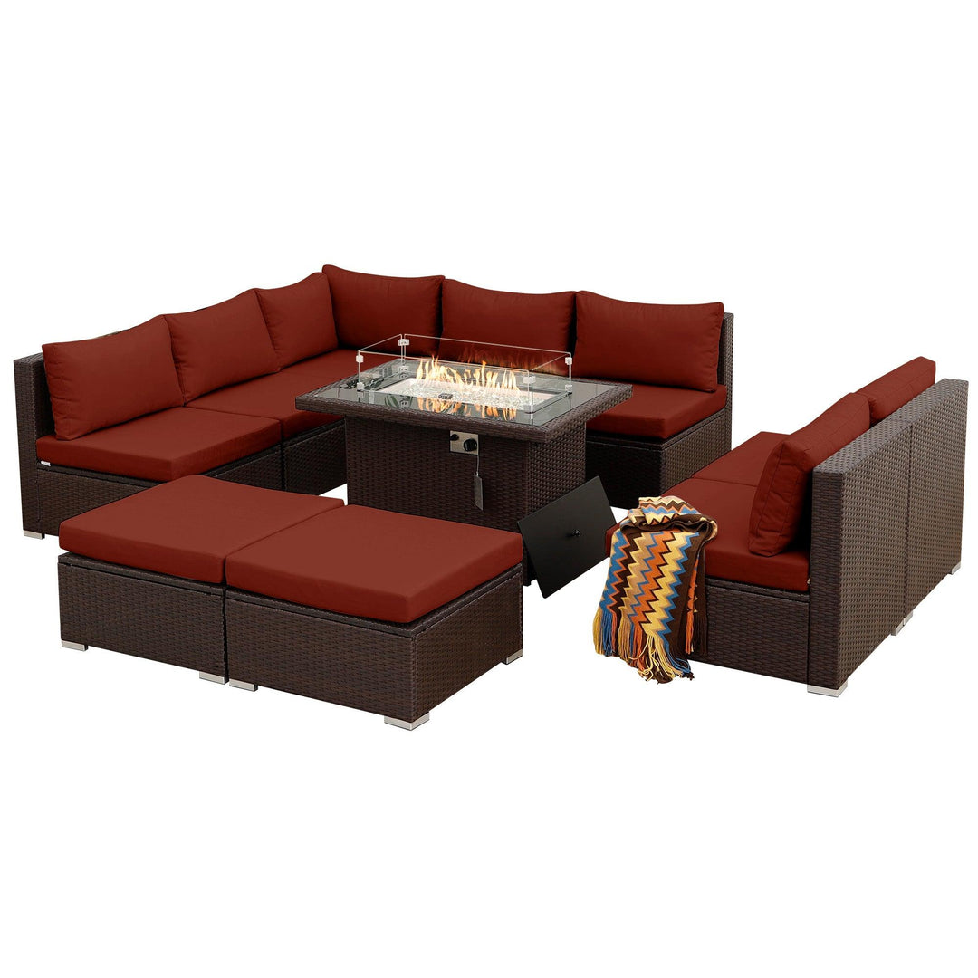 Outdoor Eden Espresso Fire Pit Sectional-9 Seat - Nicesoul Furniture