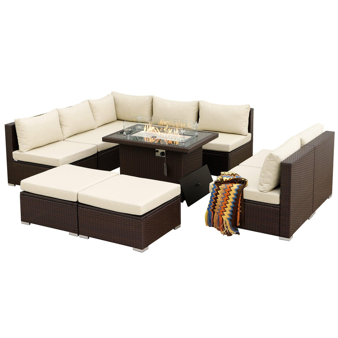 Outdoor Eden Espresso Fire Pit Sectional-9 Seat - Nicesoul Furniture