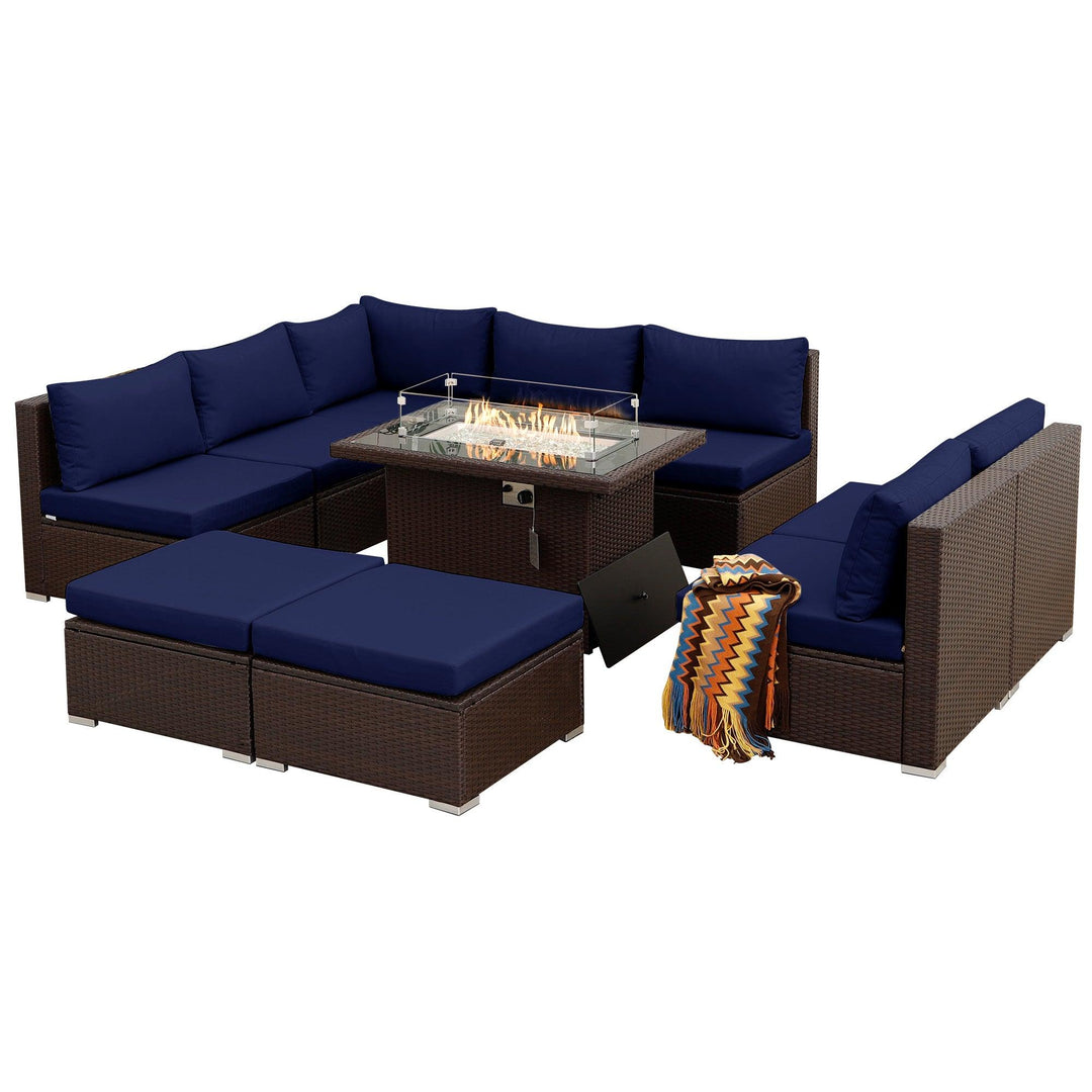 Outdoor Eden Espresso Fire Pit Sectional-9 Seat - Nicesoul Furniture