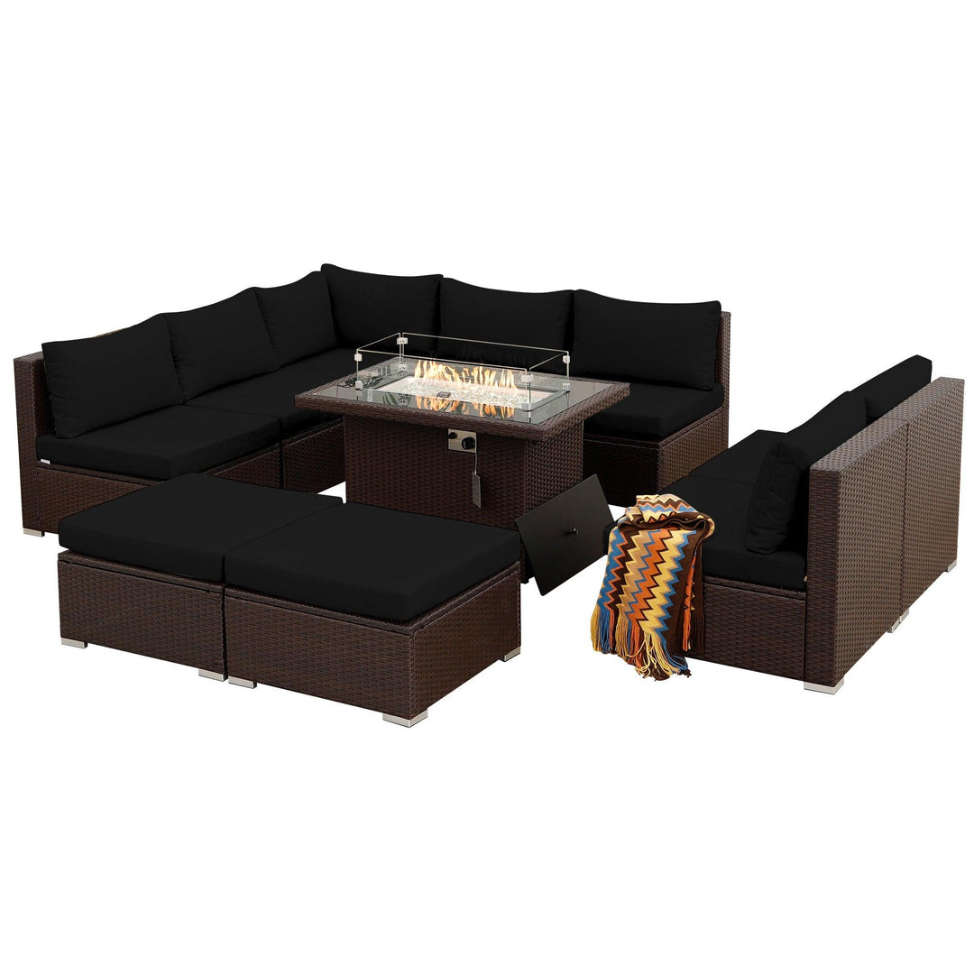 Outdoor Eden Espresso Fire Pit Sectional-9 Seat - Nicesoul Furniture