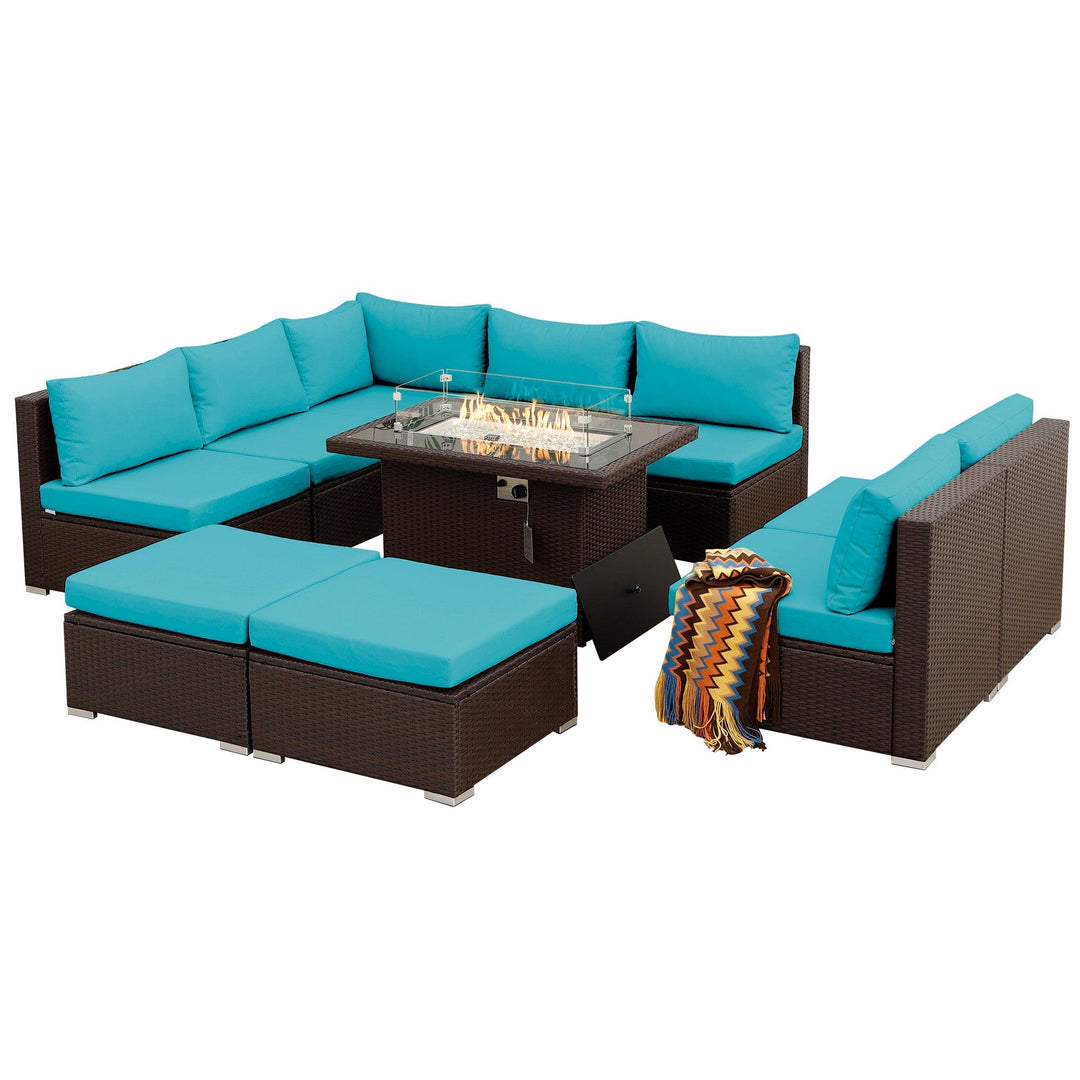 Outdoor Eden Espresso Fire Pit Sectional-9 Seat - Nicesoul Furniture