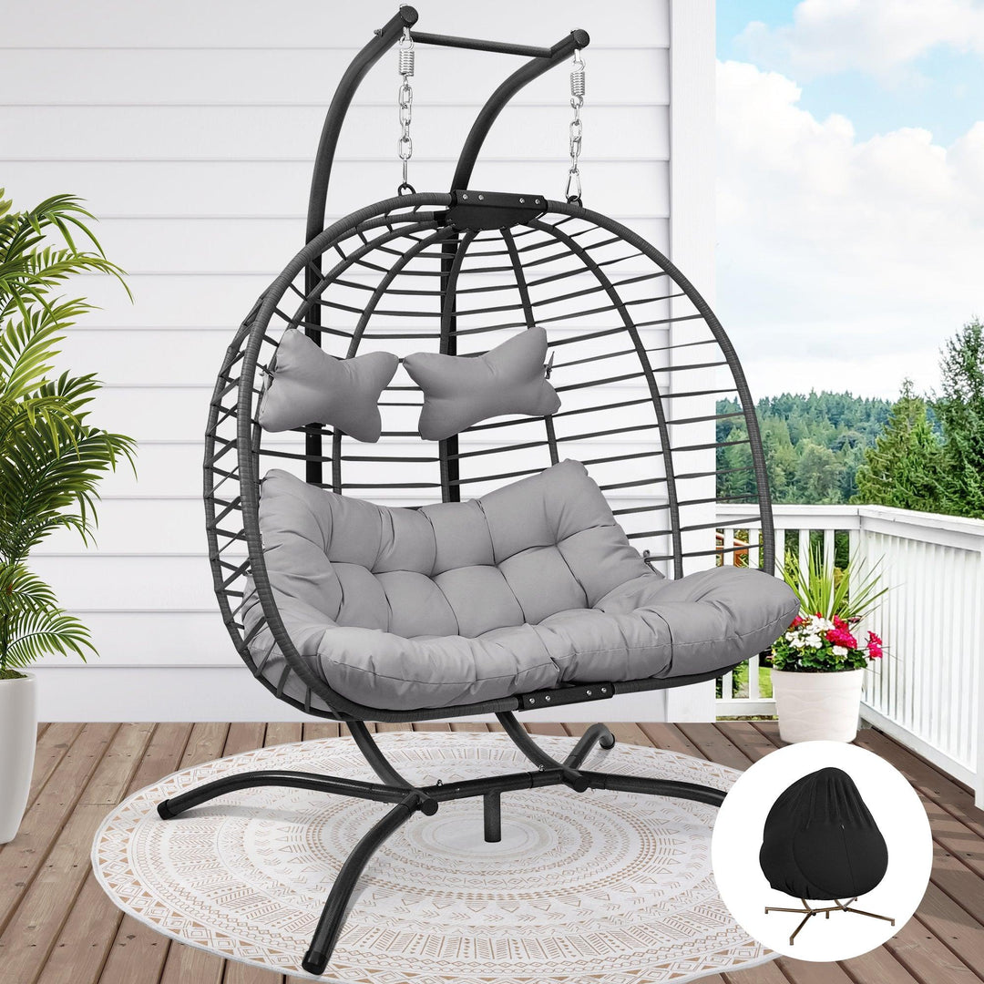 NICESOUL Patio Double Egg Chair with Stand 680Lbs Patio Outdoor 2 Person Egg Chair