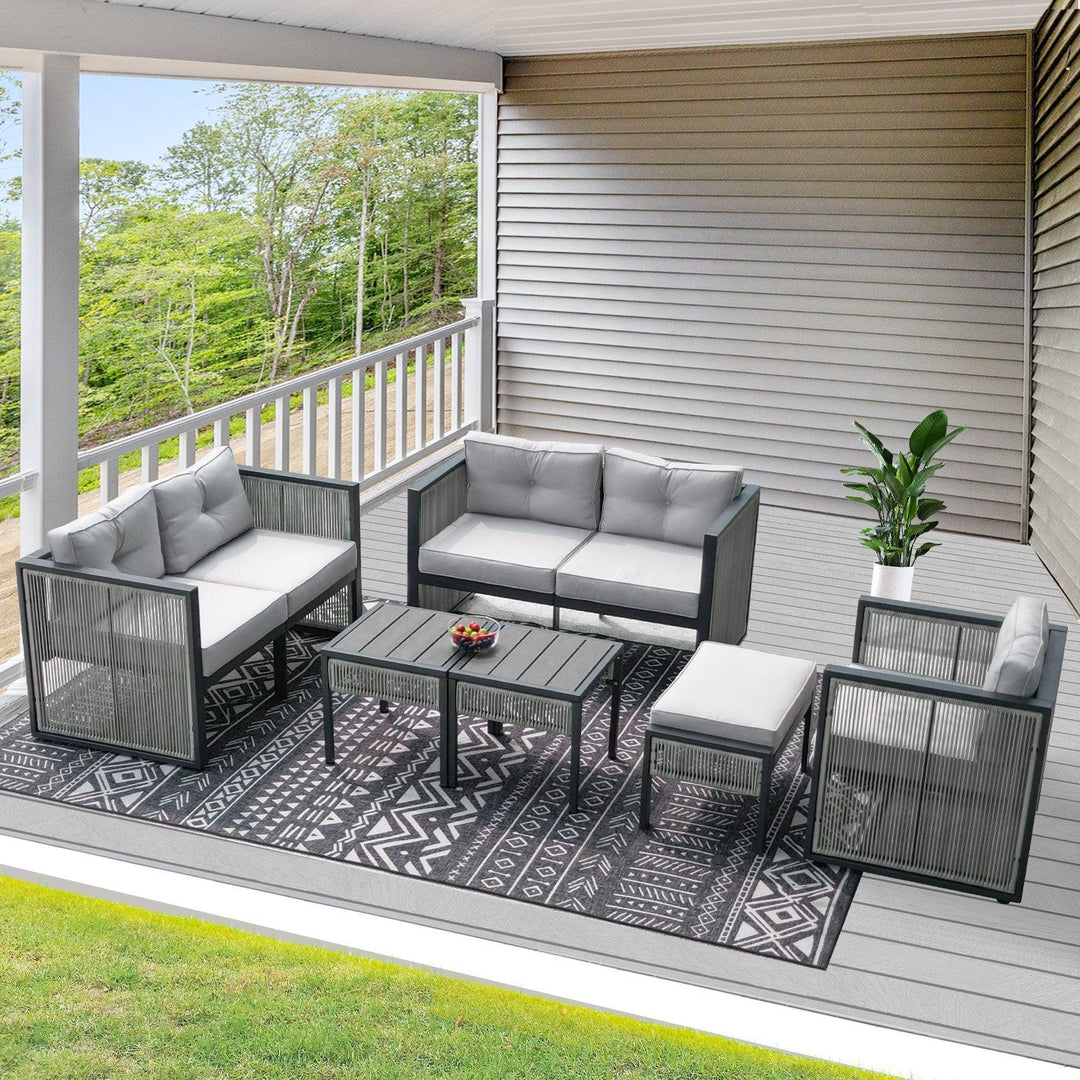 NICESOUL Round PE Rattan Patio Furniture Set Outdoor Sofa Set 5 Seater 8-Piece