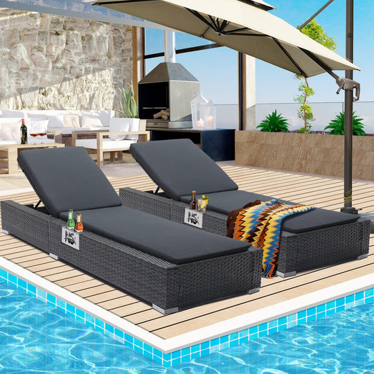 Patio Wicker Chaise Lounge and Table Set