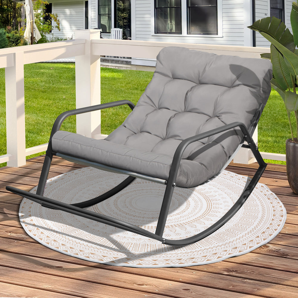 Rocking Chair  for reclining Indoor and Outdoor, Metal Lounge Rocking Chair with Armrest & Footrest