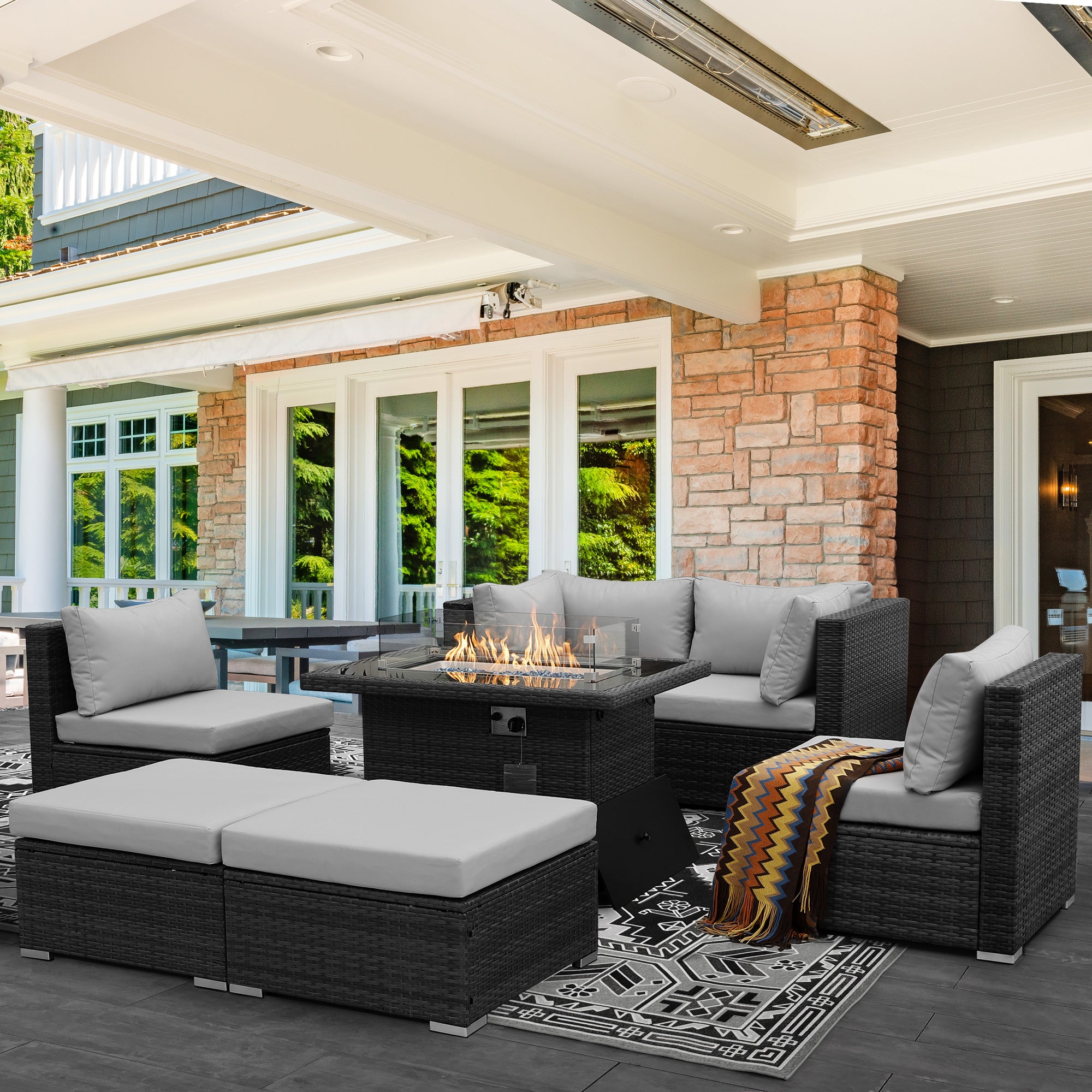 Sectional with deals fire pit