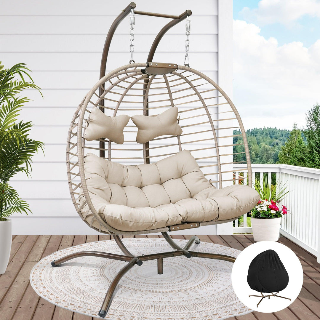 NICESOUL Patio Double Egg Chair with Stand 680Lbs Patio Outdoor 2 Person Egg Chair