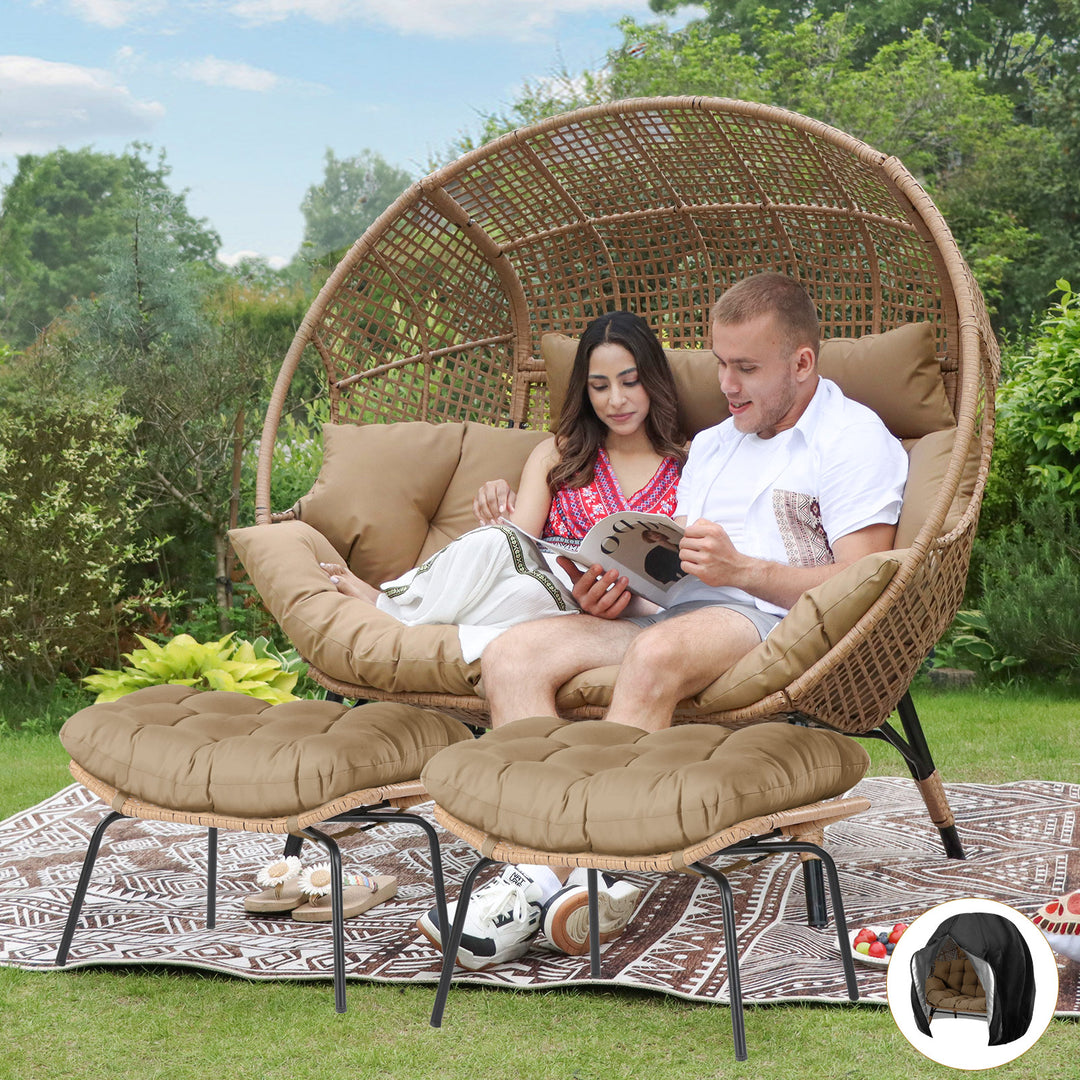 NICESOUL Double Stationary Egg Chair with Ottomans Outdoor Loveseat Chair