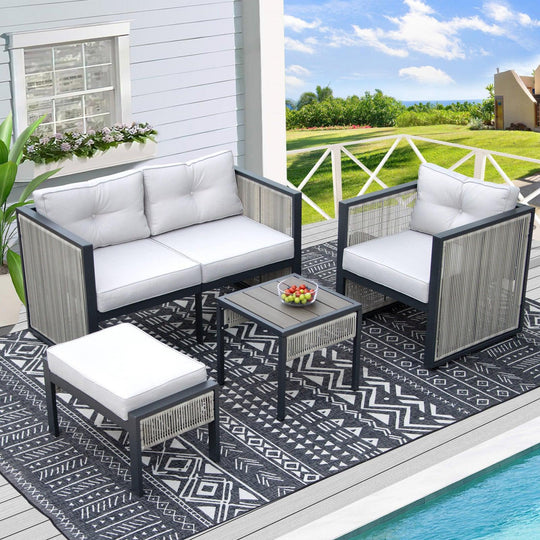 NICESOUL Patio Furniture Set Outdoor Round PE Rattan Sofa Set 3 Seater 5-Piece