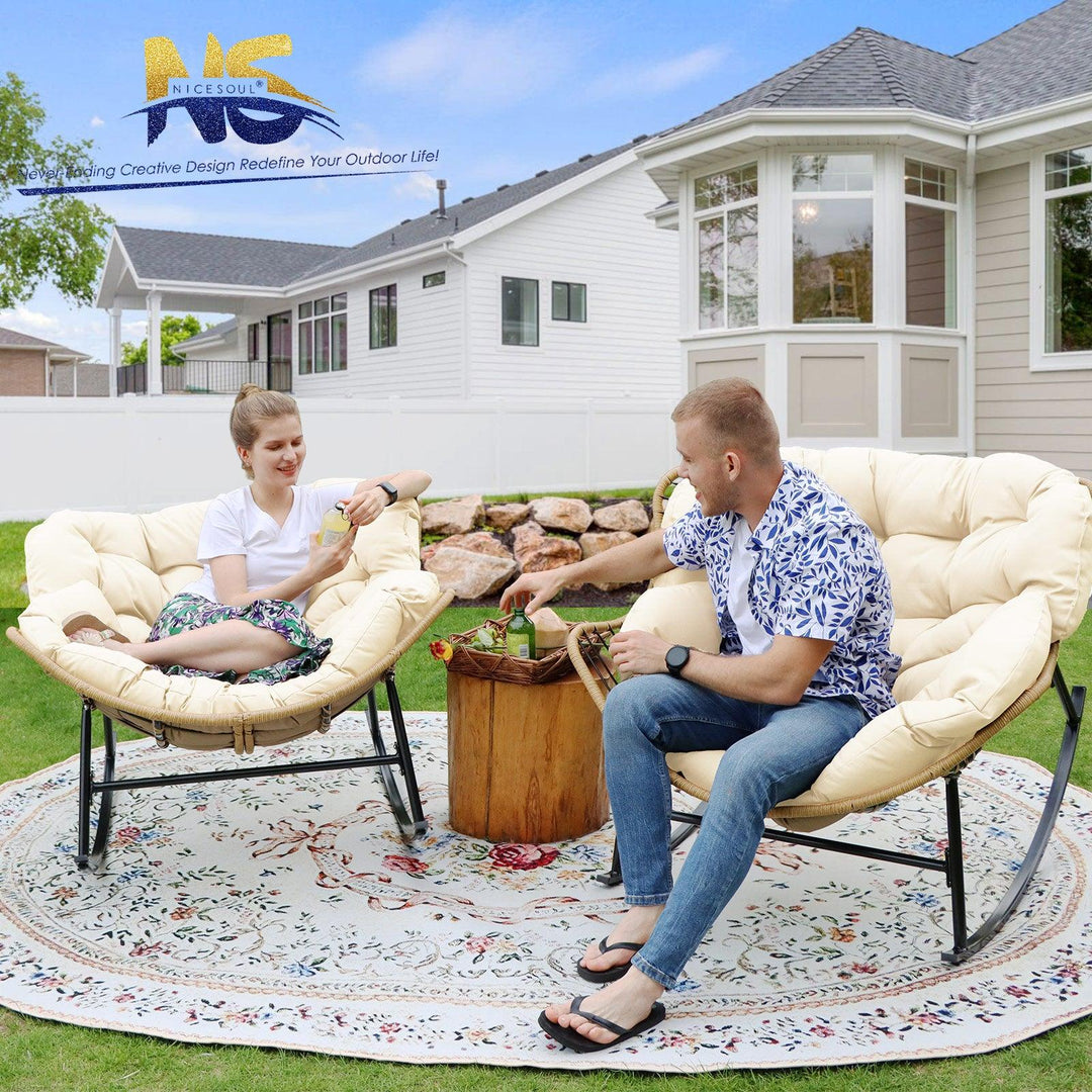 NICESOUL Outdoor Rocking Egg Chair Papasan Recliner Rocker Chair, PE Wicker Oversized Rocking Chair