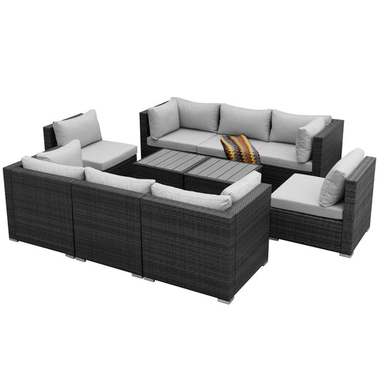 NICESOUL 10 Pieces Modern Luxury 29.3'' High Back Outdoor Furniture Set, Extra Large Size Grey PE Wicker Patio Modular Sectional with Side Tables All-Weather Rattan Conversation for Backyard Deck#color_grt-lightgray