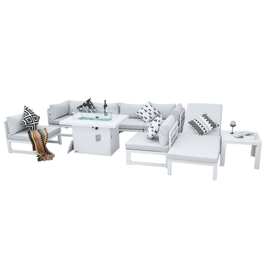 Outdoor La Jolla White Aluminum Sectional Set-7 Seat - Nicesoul Furniture