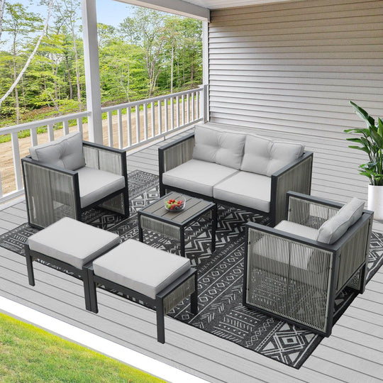 NICESOUL Round PE Rattan Patio Furniture Set Outdoor Sofa Set 4 Seater 7-Piece