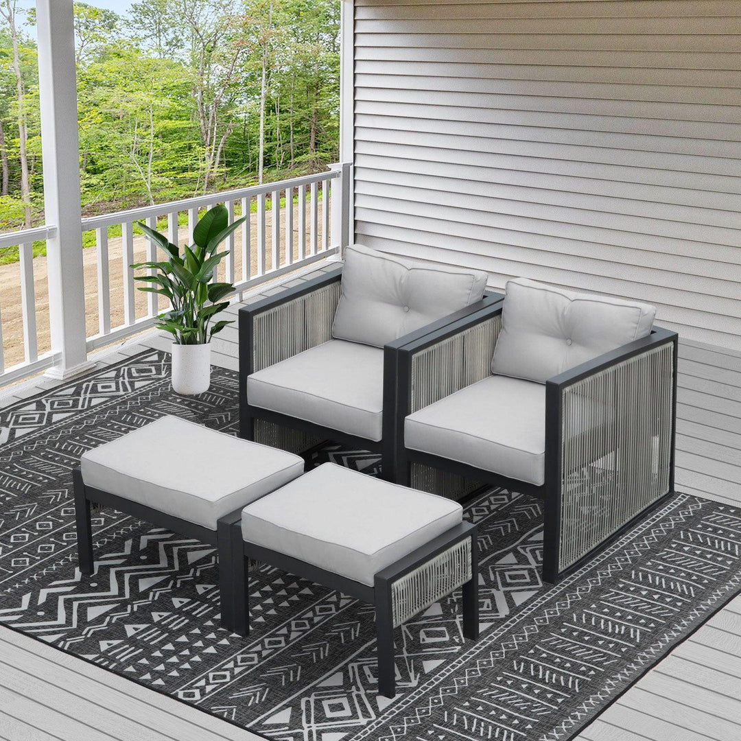 NICESOUL Round PE Rattan Patio Furniture Set Outdoor Sofa Set 2 Seater 4-Piece