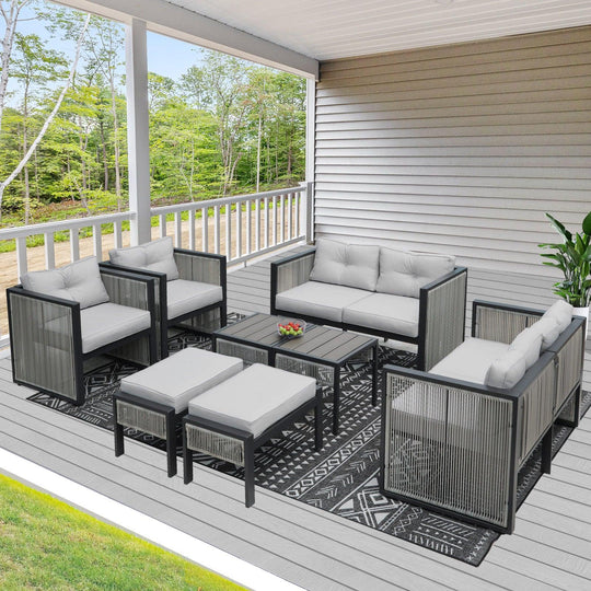 NICESOUL Round PE Rattan Patio Furniture Set Outdoor Sofa Set 6 Seater 10-Piece