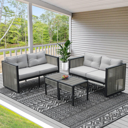 NICESOUL Round PE Rattan Patio Furniture Set Outdoor Sofa Set 4 Seater 6-Piece