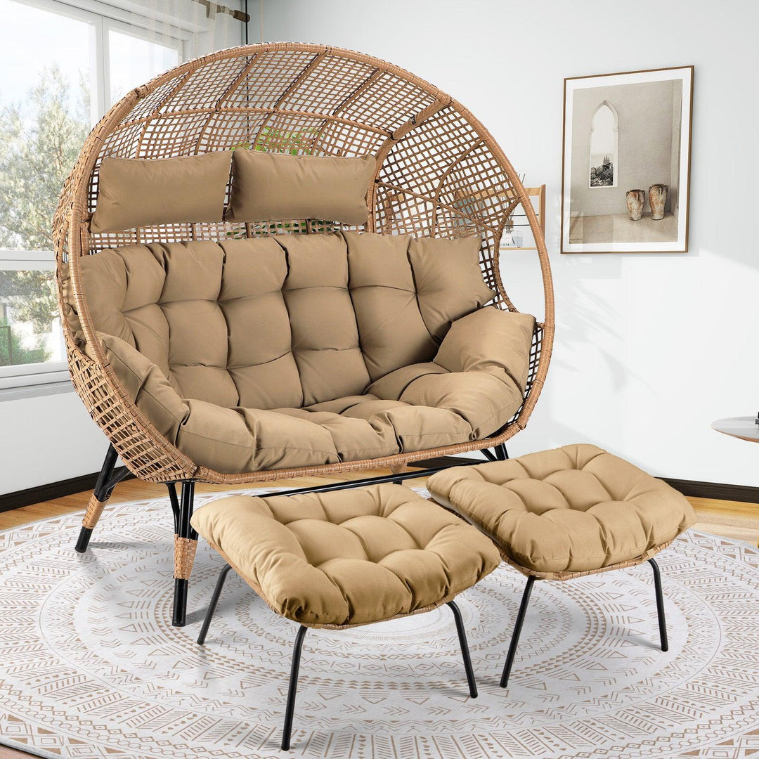 NICESOUL Double Stationary Egg Chair with Ottomans Outdoor Loveseat Chair