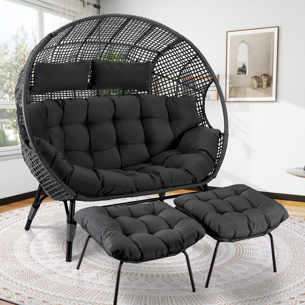 NICESOUL Double Stationary Egg Chair with Ottomans Outdoor Loveseat Chair