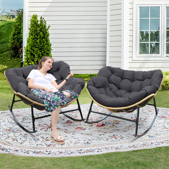 NICESOUL Outdoor Rocking Egg Chair Papasan Recliner Rocker Chair, PE Wicker Oversized Rocking Chair