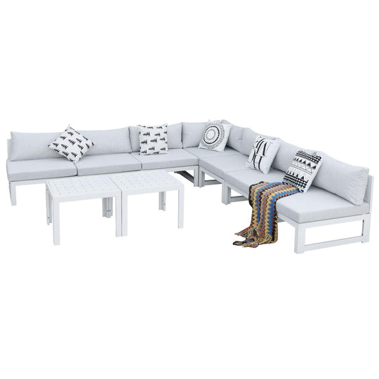 Outdoor La Jolla White Aluminum Sectional Set-7 Seat - Nicesoul Furniture