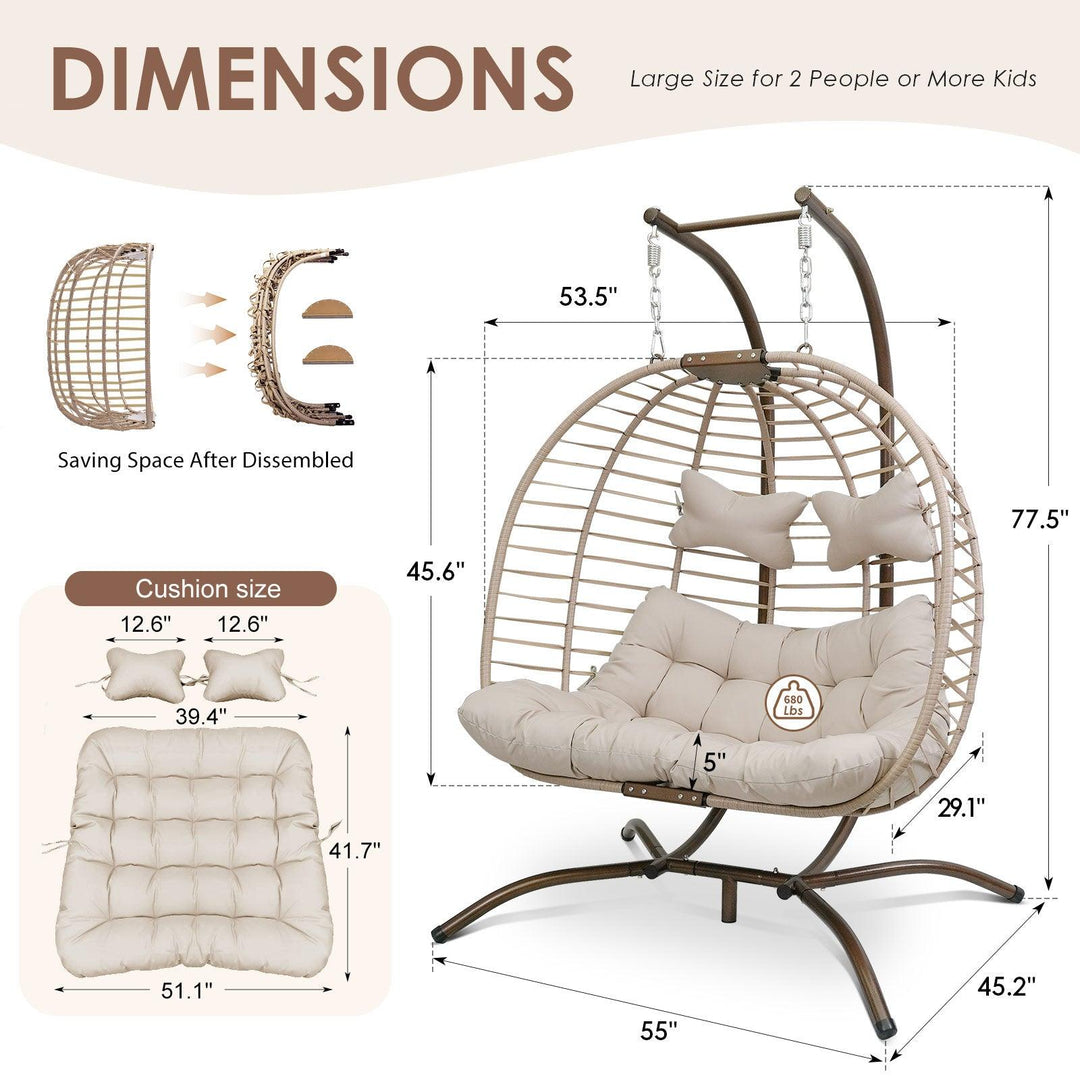 Patio Double Egg Chair with Stand 680Lbs Patio Outdoor 2 Person Egg Chair - Nicesoul Furniture