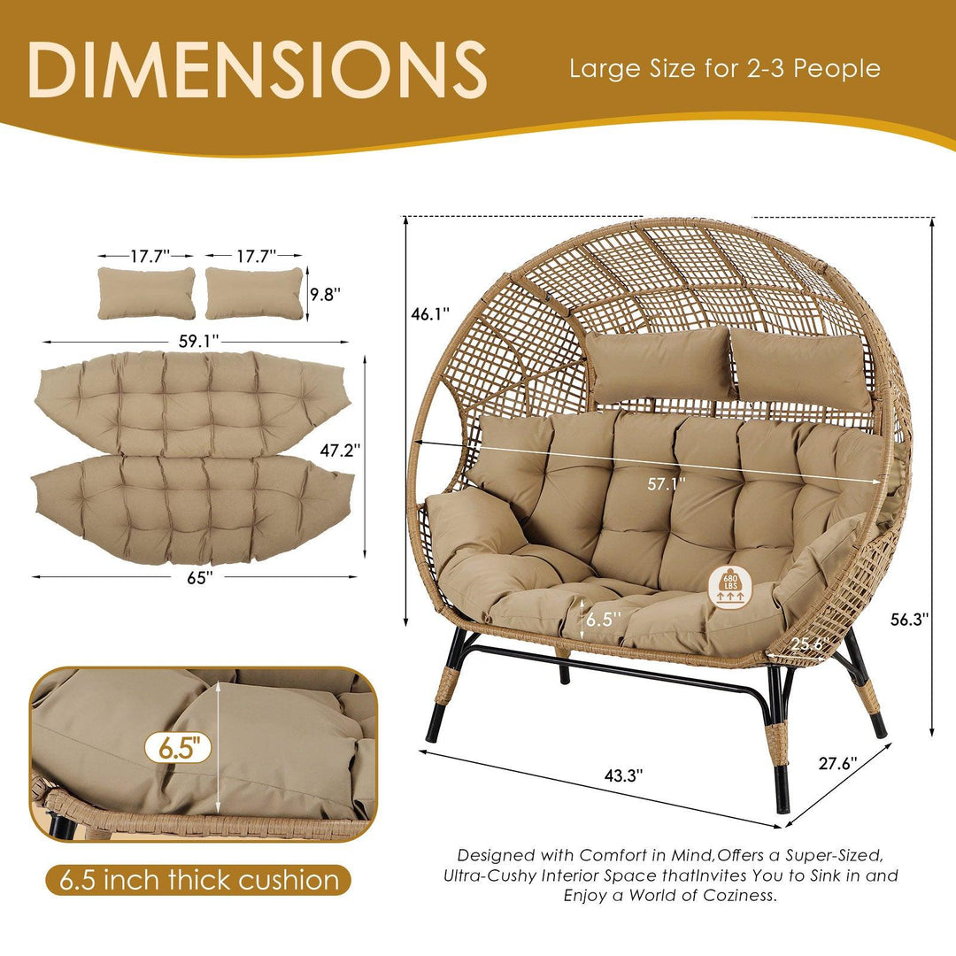 NICESOUL Double Stationary Egg Chair Outdoor Indoor Loveseat Chair