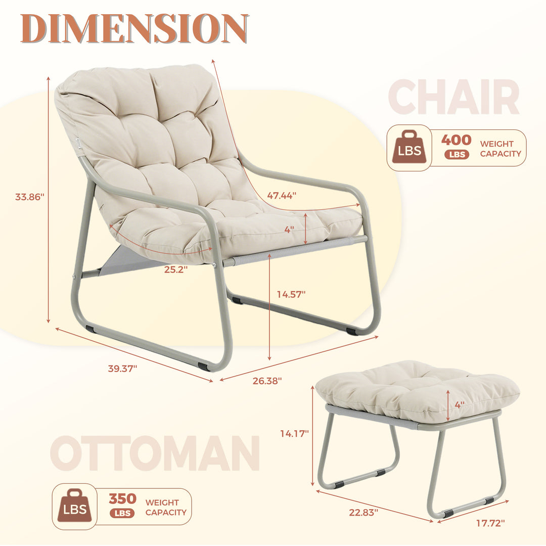 NICESOUL Outdoor Lounge Chair with Ottoman – 400LB Heavy-Duty Patio Chair, Beige