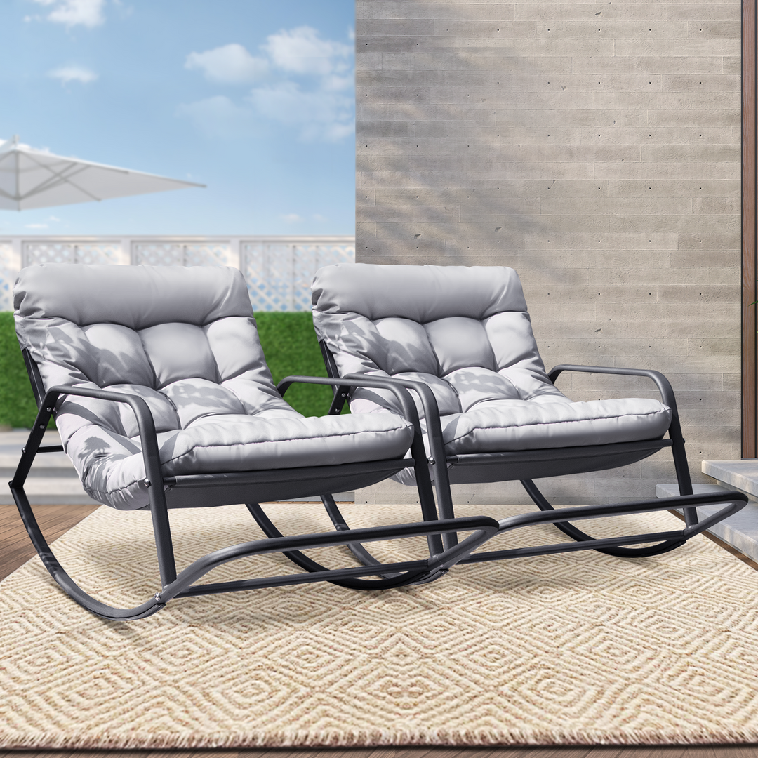 NICESOUL Beige Oversized Indoor Outdoor Rocking Papasan Lounge Reclining Chair with Footrest 1 PC