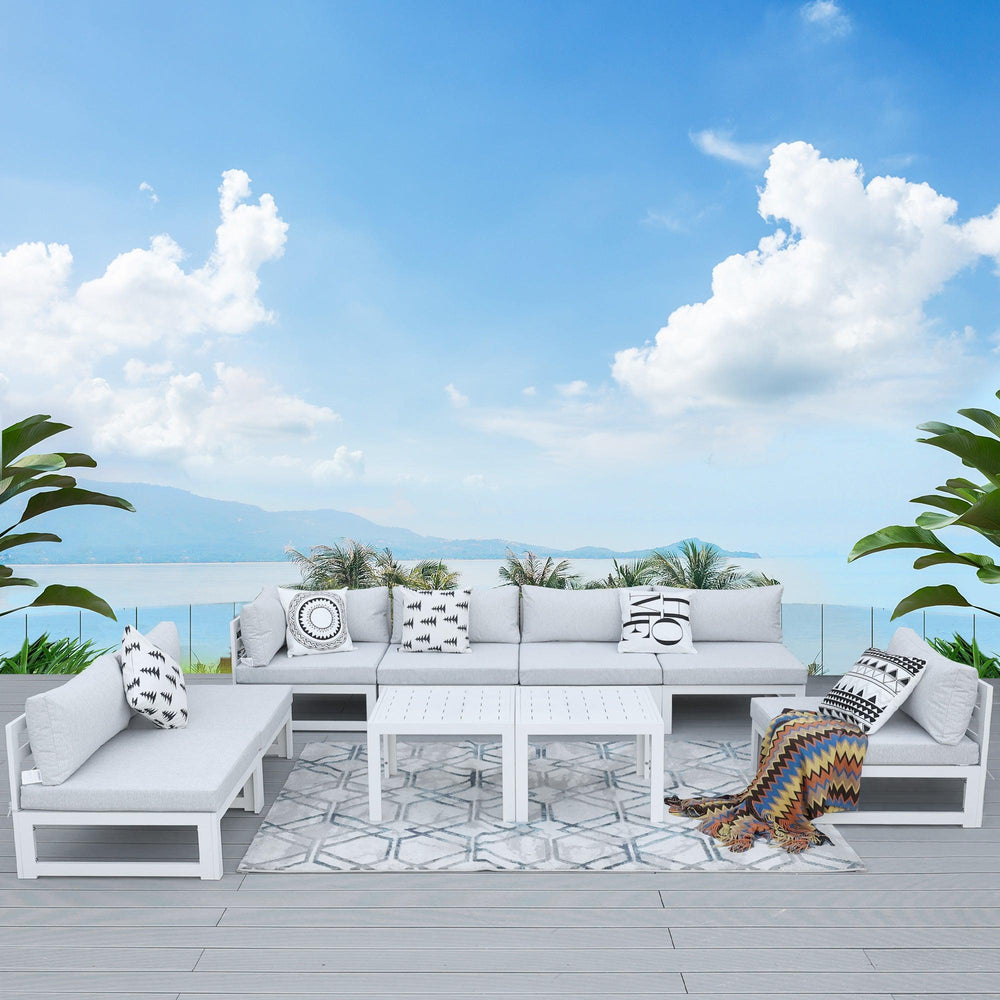 Outdoor La Jolla White Aluminum Sectional Set-7 Seat - Nicesoul Furniture