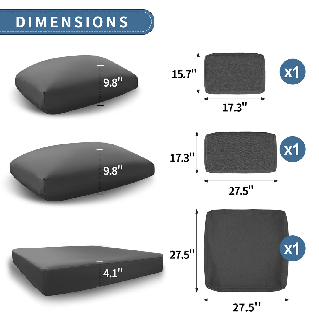 NICESOUL 3 piece Cushion Cover Replacement For Outdoor Wicker Funiture Set, 27" x 27", Dark Gray