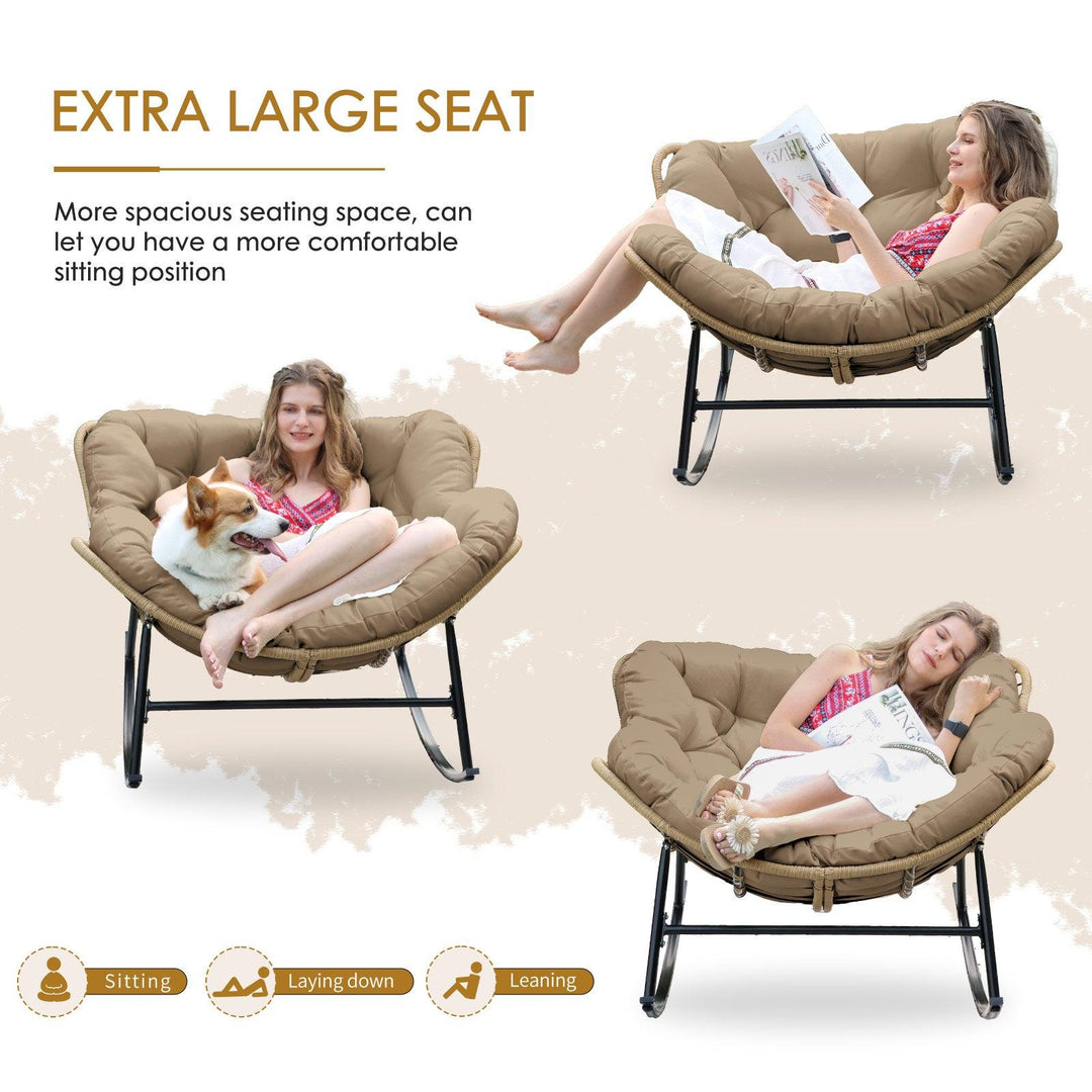 NICESOUL Outdoor Rocking Egg Chair Papasan Recliner Rocker Chair, PE Wicker Oversized Rocking Chair