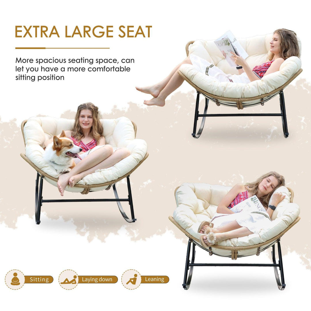 NICESOUL Outdoor Rocking Egg Chair Papasan Recliner Rocker Chair, PE Wicker Oversized Rocking Chair