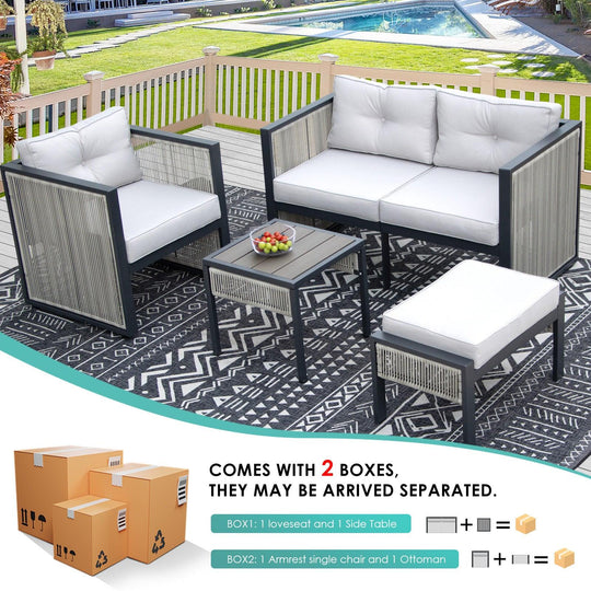 NICESOUL Patio Furniture Set Outdoor Round PE Rattan Sofa Set 3 Seater 5-Piece