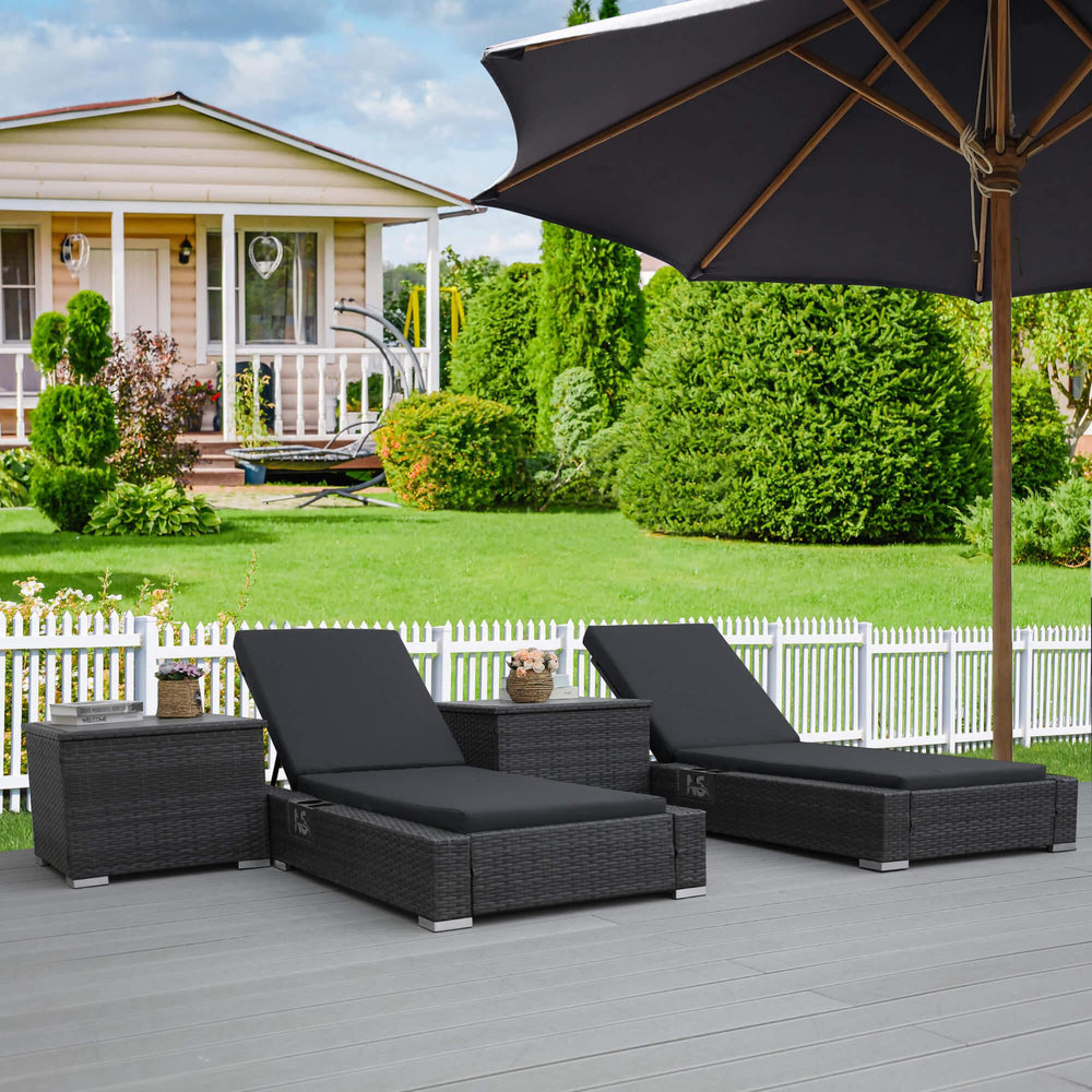 Nicesoul Furniture Outdoor Chaise Lounge Set with Table and Cushions 2 Seat