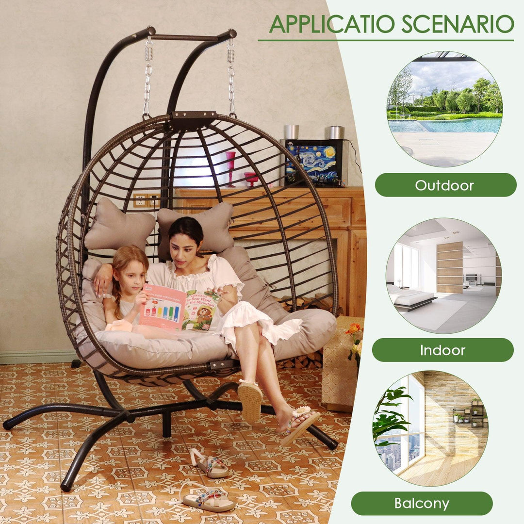 Patio Double Egg Chair with Stand 680Lbs Patio Outdoor 2 Person Egg Chair - Nicesoul Furniture