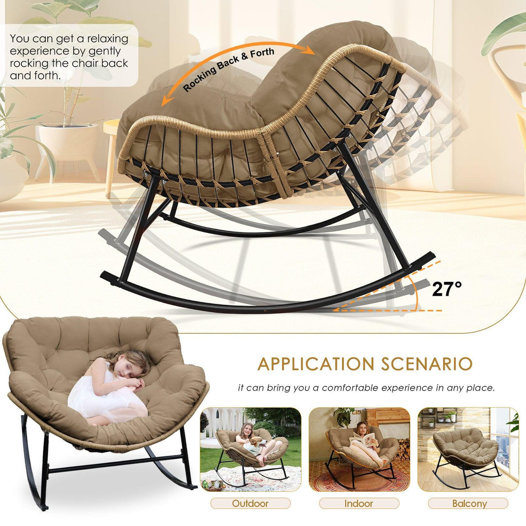 NICESOUL Outdoor Rocking Egg Chair Papasan Recliner Rocker Chair, PE Wicker Oversized Rocking Chair