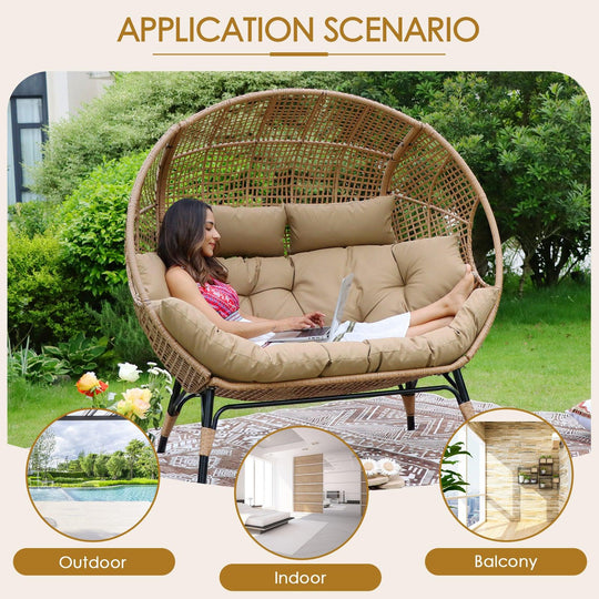 NICESOUL Double Stationary Egg Chair with Ottomans Outdoor Loveseat Chair