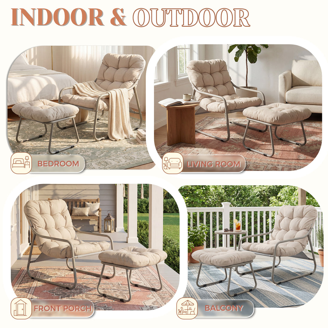 NICESOUL Outdoor Lounge Chair with Ottoman – 400LB Heavy-Duty Patio Chair, Beige